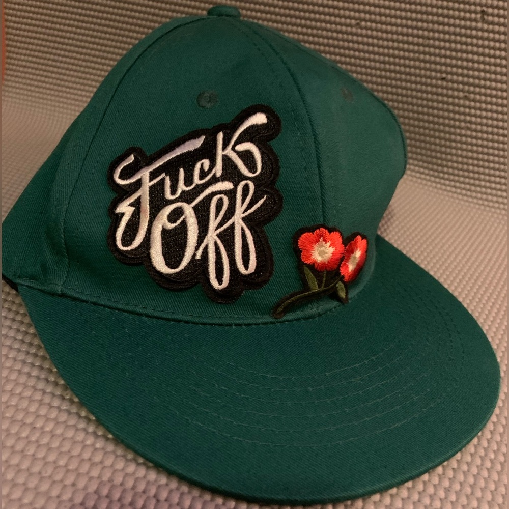 NEW! Custom F*ck Off w/ flowers! Green  Adjustable baseball hat